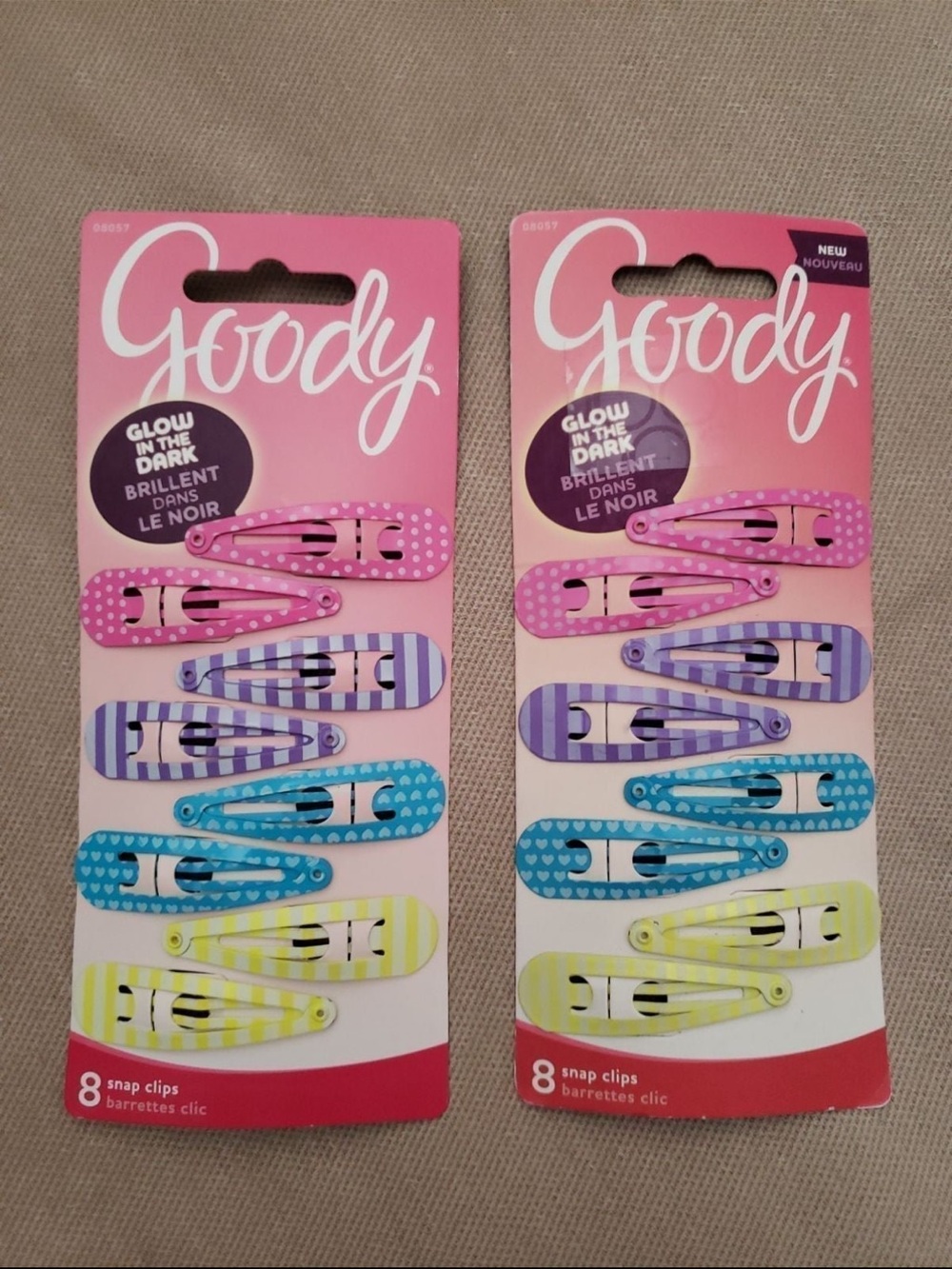 Goody Glow in the Dark Snap Clips Barrettes NEW 2 Packs Pink Blue Yellow Purple